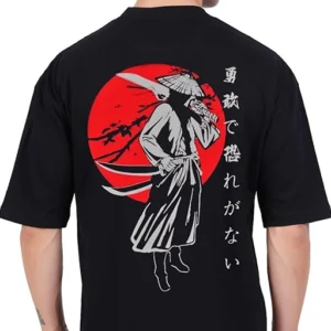 تیشرت طرح گرافیکی سامورایی و ماه قرمز