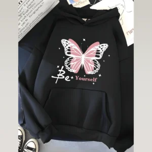 هودی دخترانه طرح پروانه صورتی