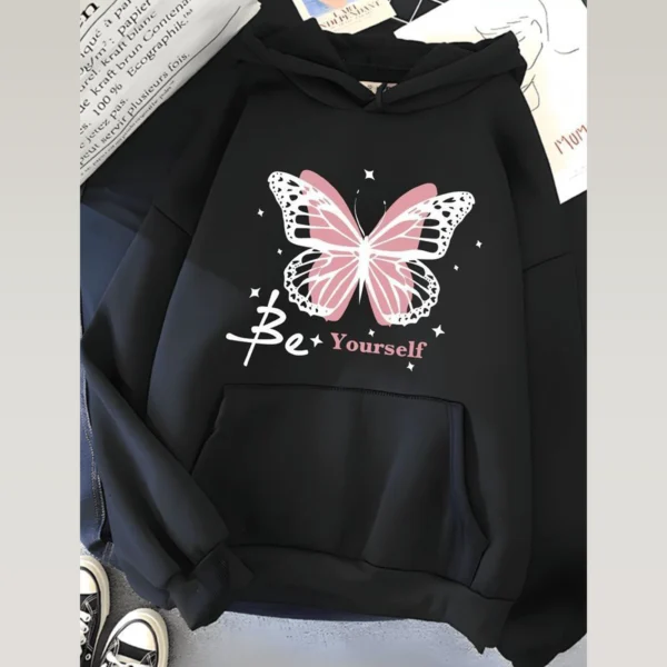 هودی دخترانه طرح پروانه صورتی